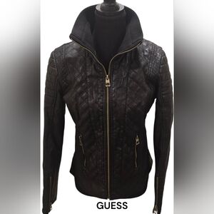 Guess Black Quilted Faux Leather Jacket